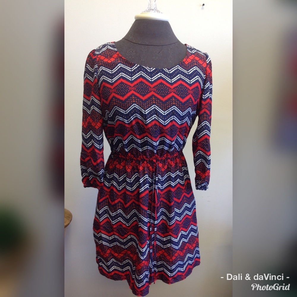 BeBop L/S Navy and Red Print Dress